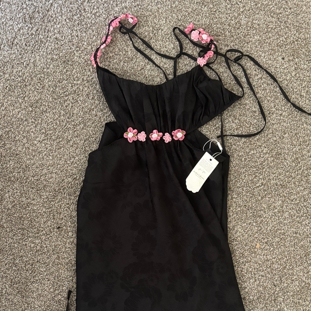 For Love And Lemons Black Dress with Pink Floral Details - Never worn with tags!